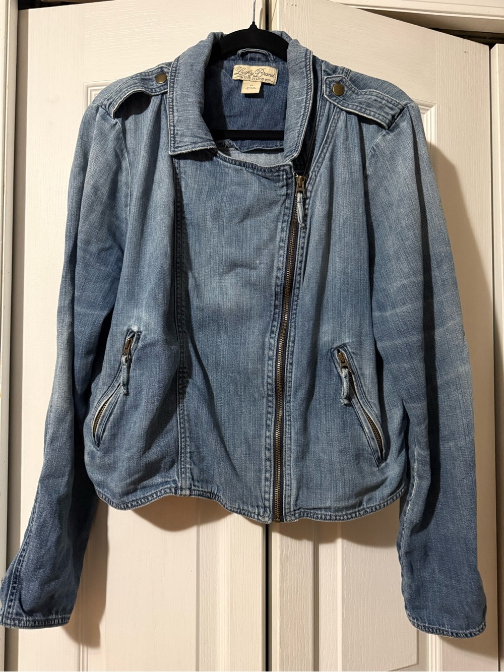 Lucky Brand Blue Soft Denim Moto Jacket with Asymmetric Zip - XL
